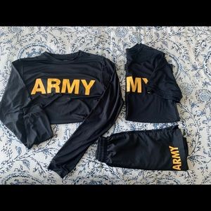Army PTs (long sleeve, short sleeve, shorts)